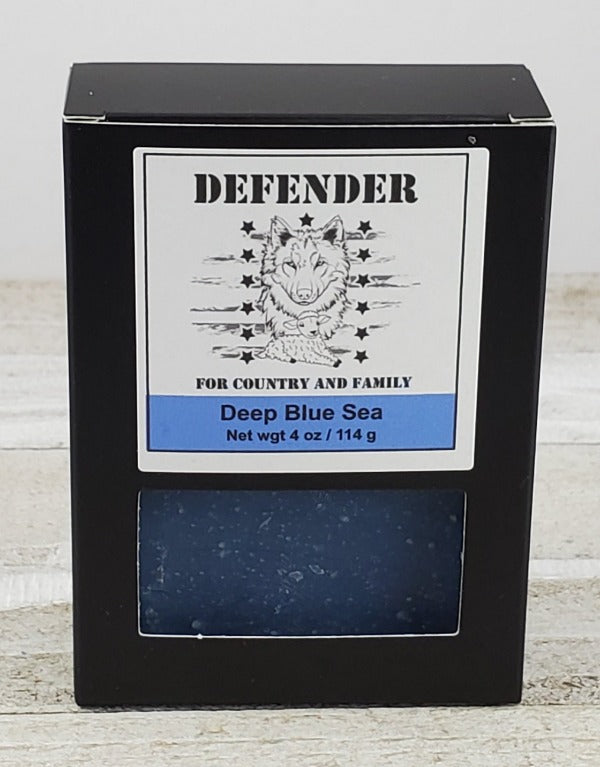 Boxed blue colored handmade soap