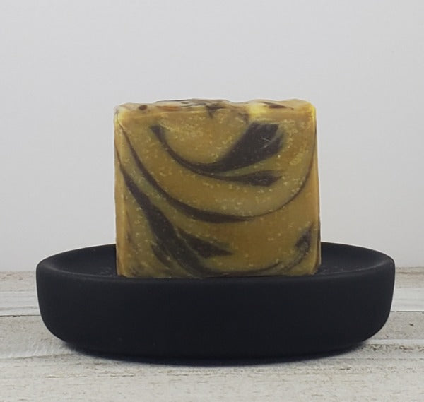 Light tan and brown swirled handmade soap